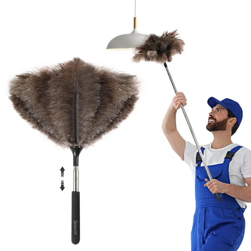Soarer 40 Inch Ostrich Feather Duster - Extendable Handle, Wood Handle, Fluffy Natural Genuine Feathers, Ideal for Home, Car, Office Cleaning