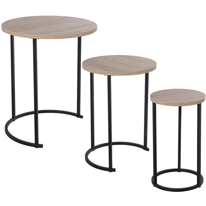 Alexandra House Living Set of 3 tables Brown Black Wood - Image 1