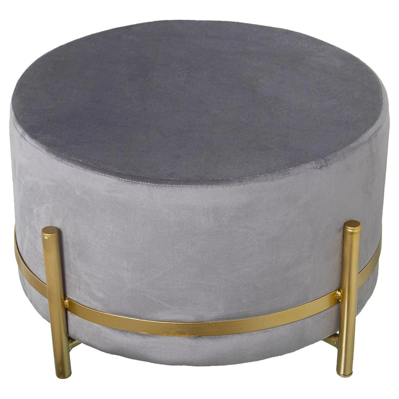 Alexandra House Living Pouffe Grey Velvet Wood 50 x 30 x 50 cm - Image 1