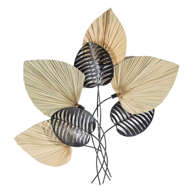 Romimex Wall Decoration Black Natural Metal 77 x 94 x 8 cm Leaves - Image 1