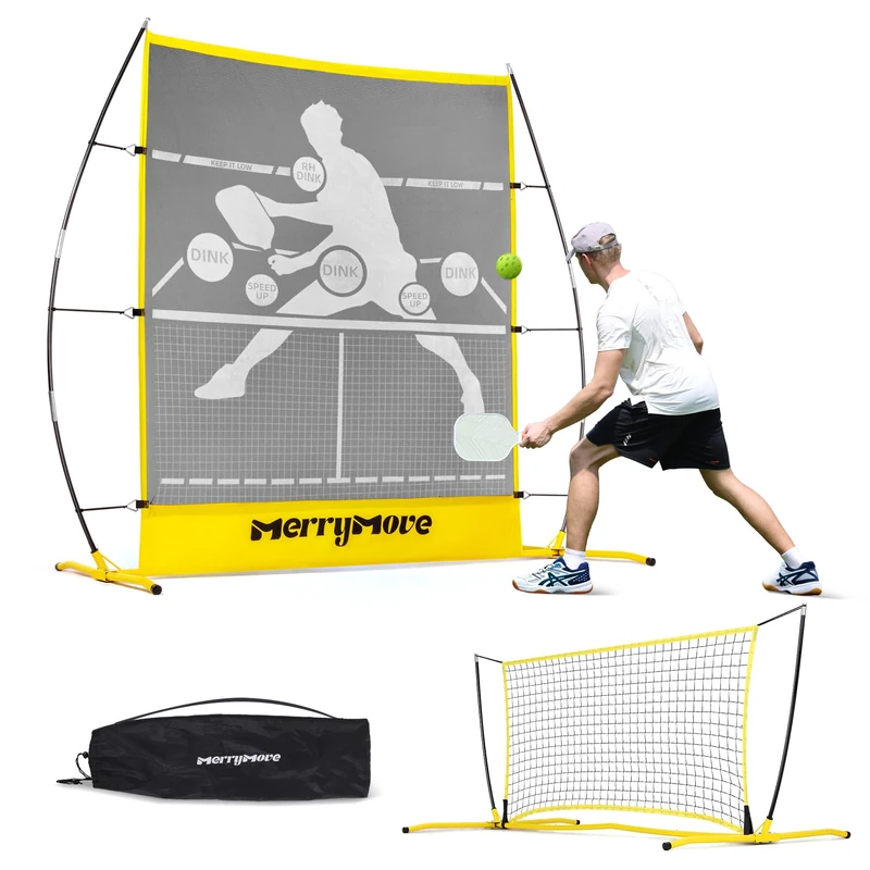 MerryMove Merrymove 101 Yellow Pickleball Rebounder Net: Portable 2-in-1 Pickleball Trainer for Solo or Partner Practice, Mini 6ft Net for Indoor/Outdoor Play
