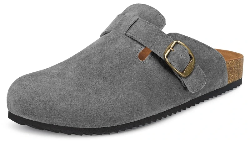 Intini Mules and Clogs Men Women Slippers Slippers with Leather Closed Soles Garden Shoes Comfortable Indoor Outdoor 36-48, grey, 5/6 UK