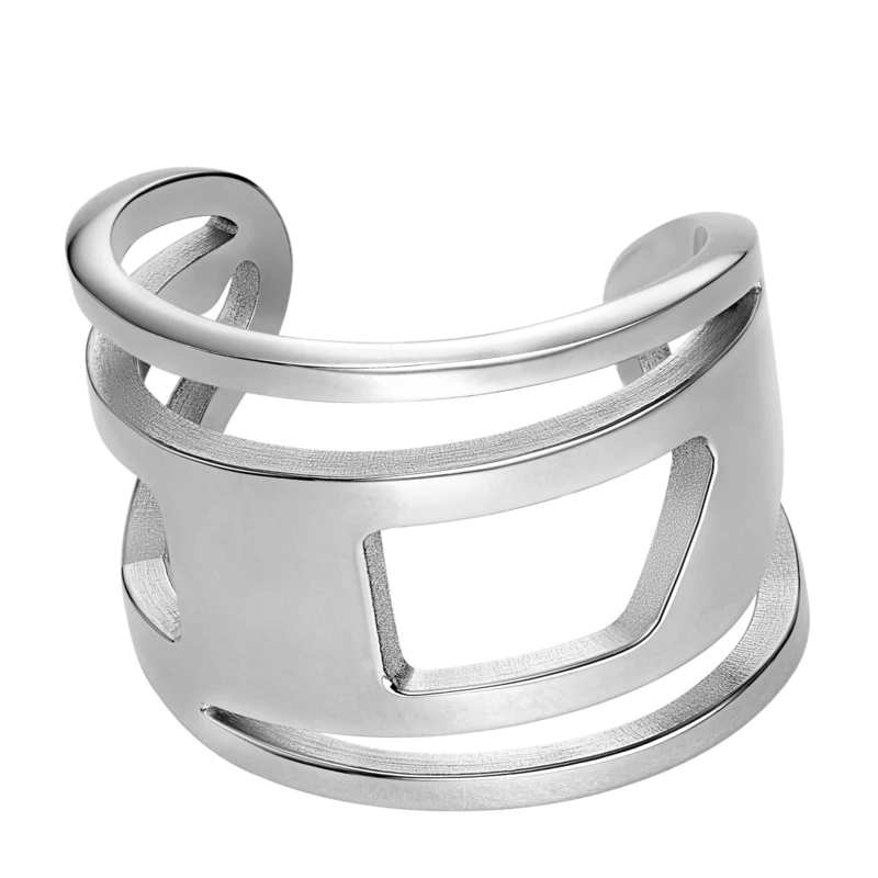 Diesel Unisex Oval D Logo Silver Stainless Steel Ring, DX1548040
