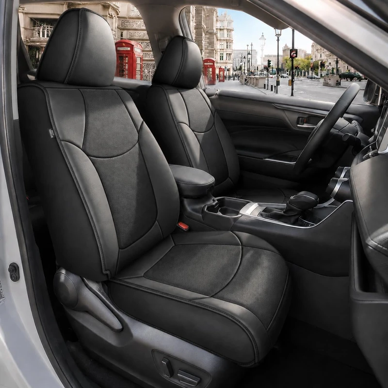 IKABEVEM Seat Covers Full Set Custom Fit for Toyota RAV4 2019-2025: Waterproof Faux Leather Seat Cushion 2 Row 5 Seats Auto Protectors(Black)