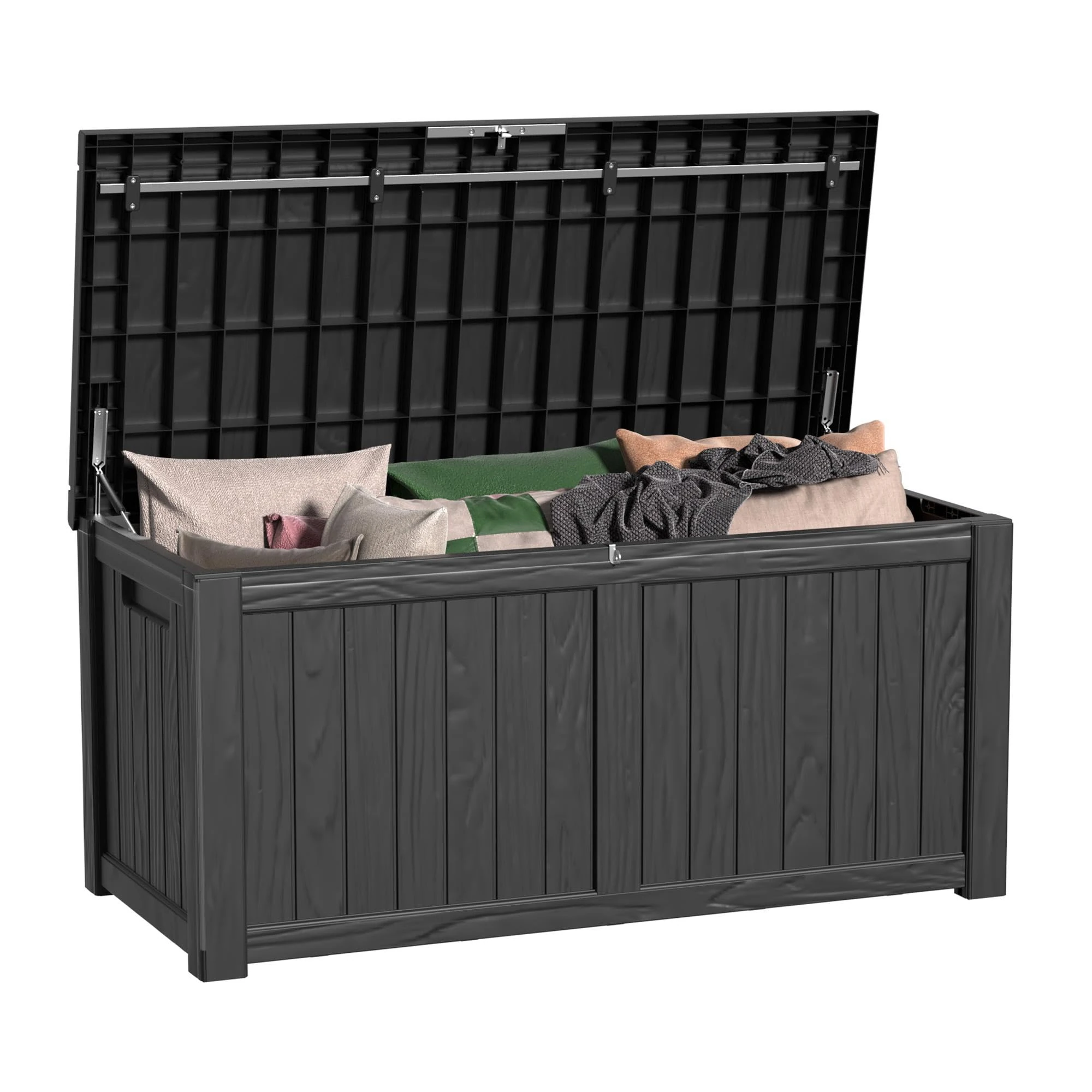 MAIUSCOLI 120 Gallon Outdoor Storage Box - Deck Box Waterproof Patio Furniture, Garden Tools, Cushions, Pool Accessories Outside Storage Resin Box,Black
