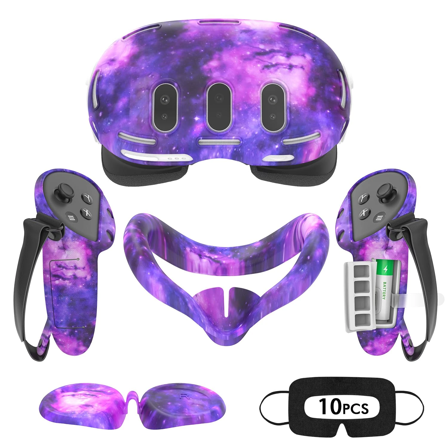 Tyasoleil Accessories Compatible with Oculus Quest 3, Silicone Cover Set VR Accessory Set, Include Controller Grip Leather Cover, VR Shell Cover, Face Cover, Lens Cover (Starlight Purple)