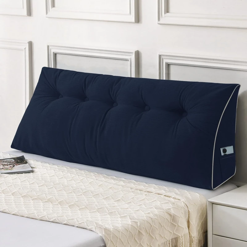 Sasttie Headboard Pillow Queen, Triangular Wedge Pillow Headboard, Wedge Headboard Pillow for Bed Sofa, Daybed Pillows for Sitting up, Reading or Working with Removable Cover, Navy