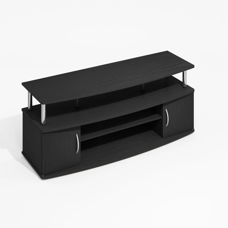 Furinno JAYA TV Stand, Entertainment Center, TV Console, for TV up to 55 Inch, with 2 Doors and Cable Management Holes, for Living Room, Bedroom, Dark Americano/Stainless Steel Tubes