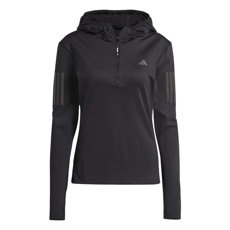 adidas Women's Own the Run Winterized Hooded Half-Zip, Black, L