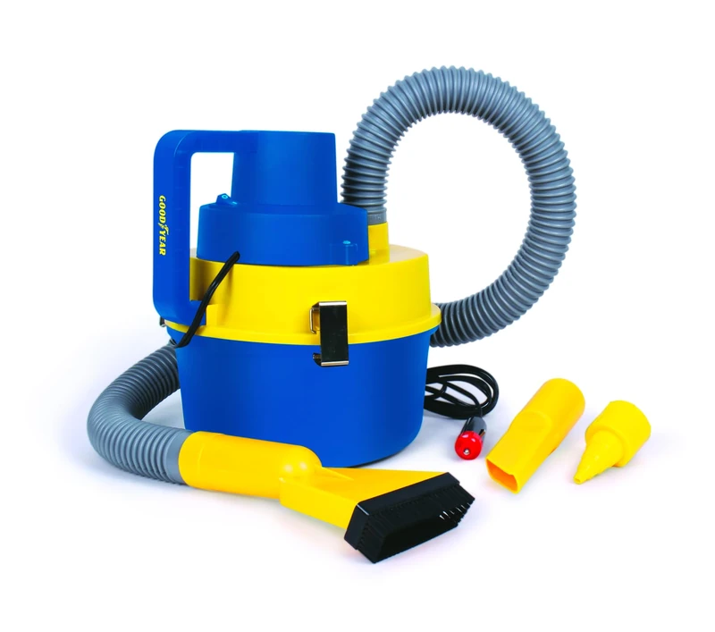 Goodyear 23983 Canister Vacuum Cleaner, 12 V - 120 W Dual Socket Suction and Inflation, Car, Yellow and Blue, 120 W, 3.5 Litres - Image 1