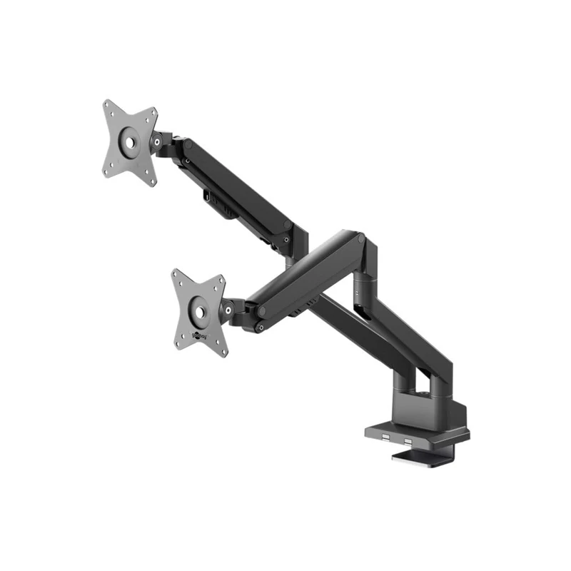 goobay Double Monitor Mount with Gas Lift for Monitors from 17 to 32 Inches (43-81 cm), Max. 9 kg, Easy Snap-in Mounting of Arms, VESA 75/100 mm, Black, 70814