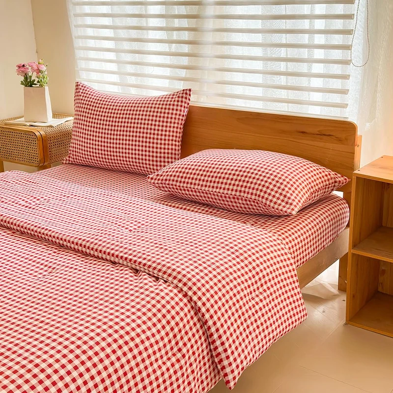 NSNLGSGC Red Gingham King Comforter Set, 3 Pieces