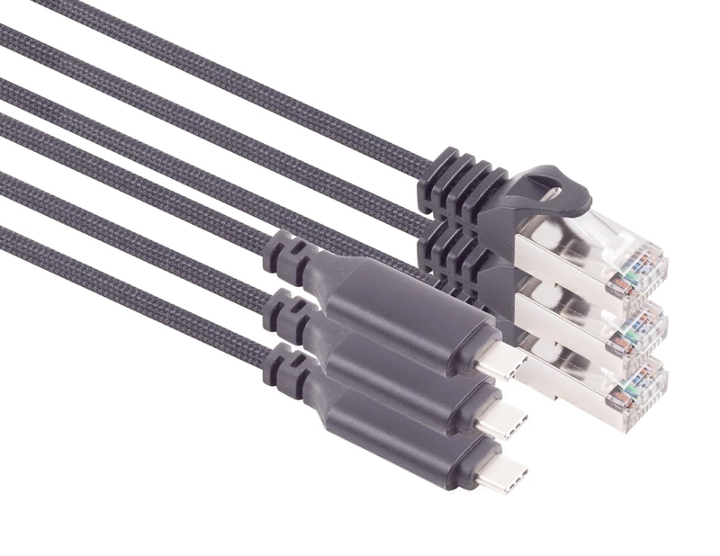 1aTTack.de 2m USB-C to LAN adapter cable, pack of 3 cables, 1 Gbit data transfer, USB C 3.1 to RJ45 Ethernet Cat6 cable, compatible with smartphone, laptop, Macbook, 2 m - Image 1