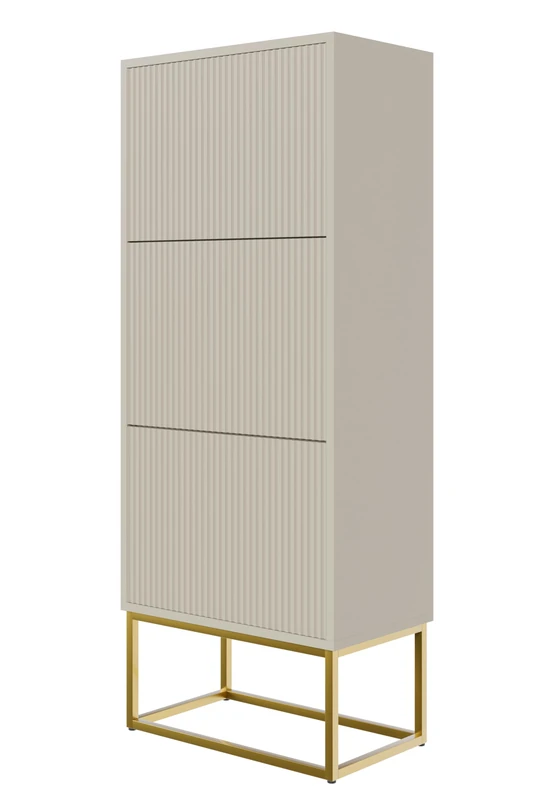 Selsey Veldio Shoe Rack 50 cm 3 Flaps Shoe Cabinet 12 Pairs Shoes Storage Standing Grey Beige Golden Legs