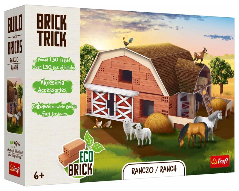Trefl - Brick Trick: Farm/Farm - Building with Bricks, EKO Real Bricks, 130 Bricks, for Children from 6 Years