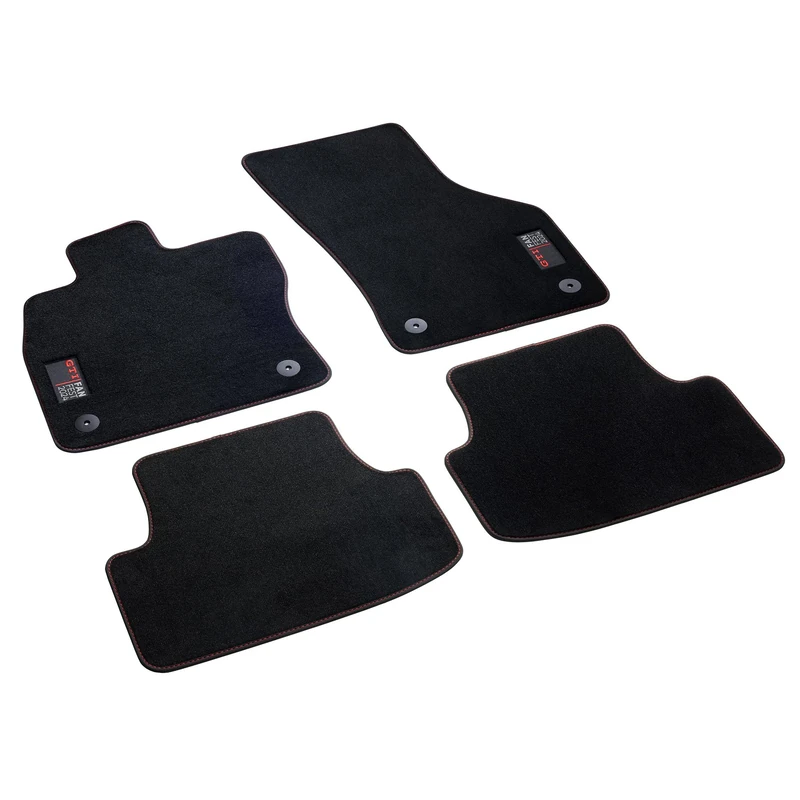 Volkswagen Premium Car Mats, Velour, 4-Piece Set, Black and Red, Compatible with VW Golf 8 GTI from 2020, Front and Rear Fit