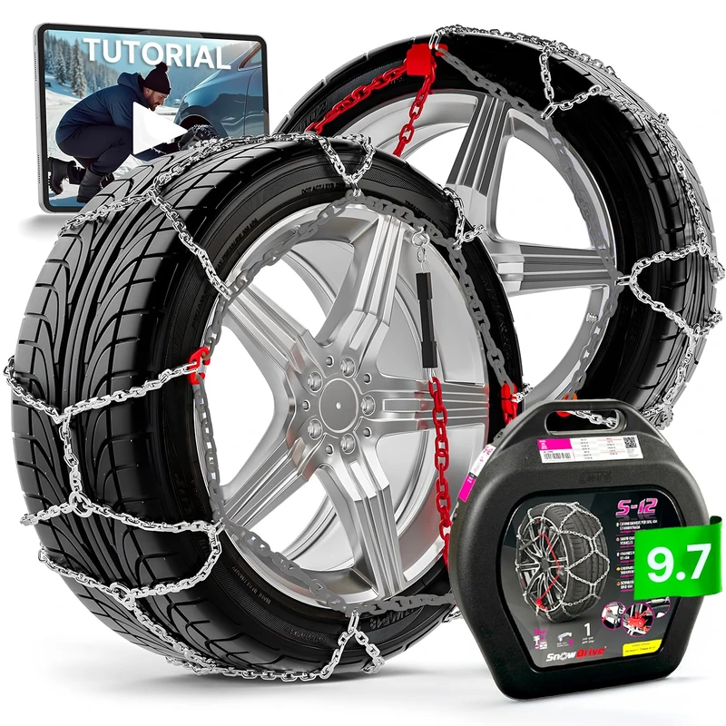 Avilia Snow Chains for Cars in Concrete Steel Size 9.7 - Ideal for Safe Travelling on Snowy or Frozen Roads with Rhombus Treadmill that Improves Stability - Image 1