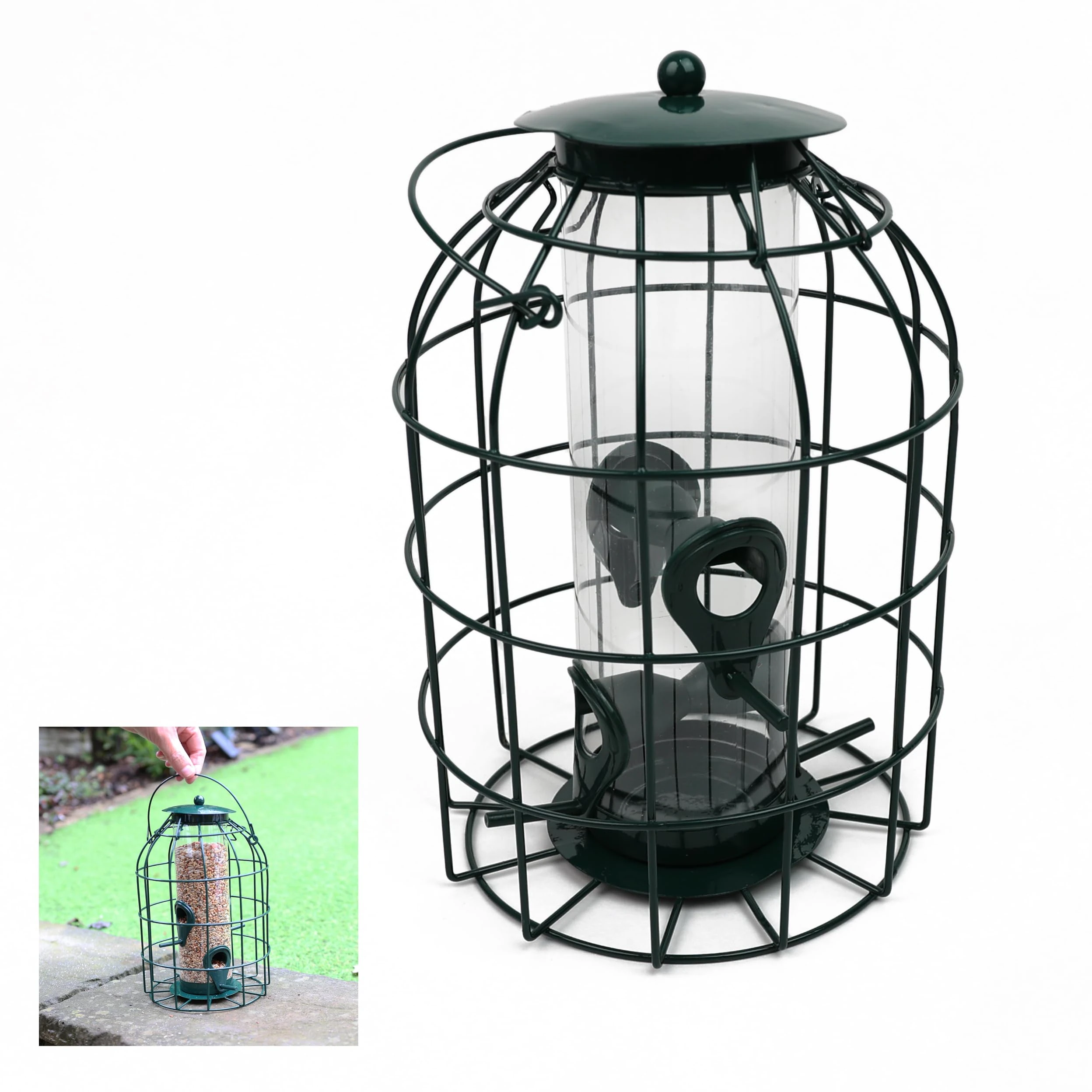 DIVCHI Large Heavy Duty Squirrel Proof Bird Feeder For Wild Seed Feed Mix Outdoor Garden Use - With Strong Metal Cage To Deter Squirrels & Large Birds (Caged Feeder)