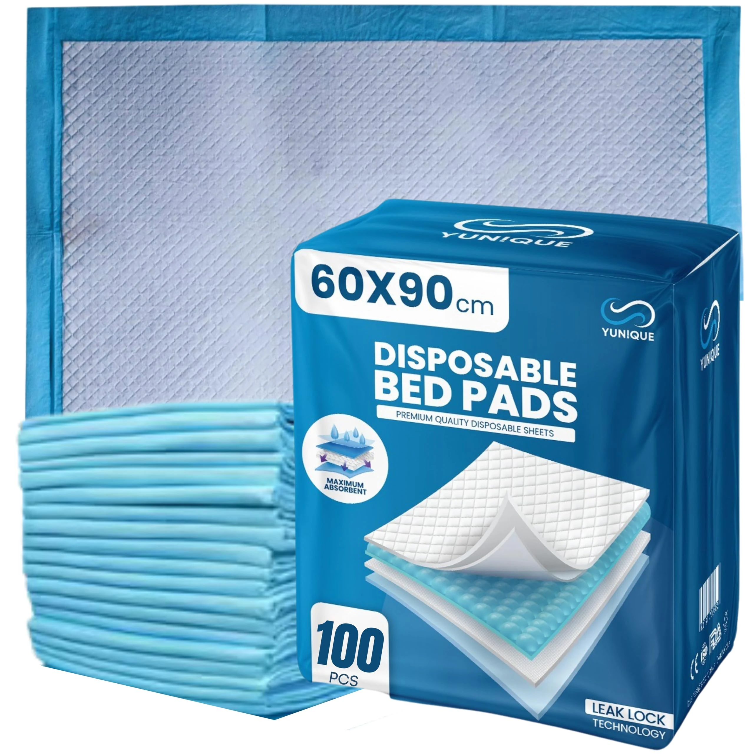 100 Pack Incontinence Bed Pads 90 x 60cm – Highly Absorbent Disposable Waterproof Bed Sheets for Adults, Elderly, Children & Babies – Bed Wetting Sheets & Bed Protectors for Mattress, Sofa & Chair.
