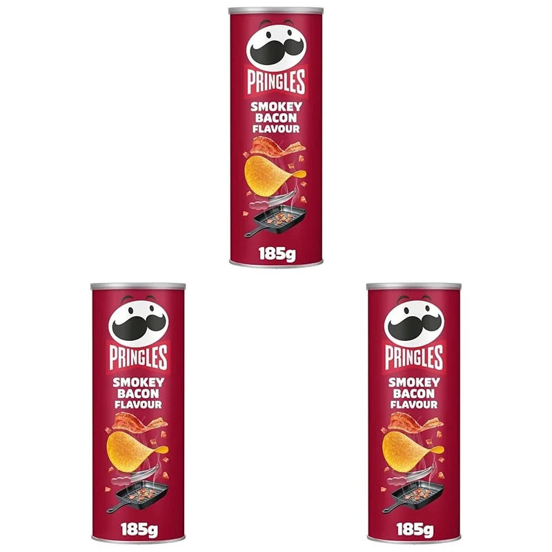 Pringles Smokey Bacon Flavour Crisps 185g (Pack of 3)