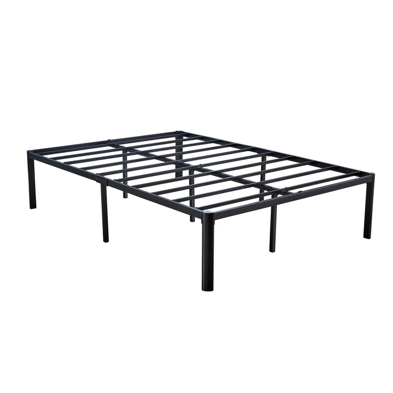 Home Source | Heavy Duty Metal Bed Frame Double Bed, 4ft6 190 x 135 cm, 40cm Height, Black Colour Bed Frame, Slatted Support Platform Design, Bedroom Furniture