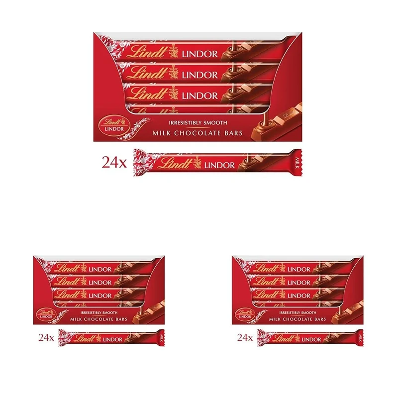 Lindt Lindor Milk Chocolate Bar 38 g (Pack of 72)