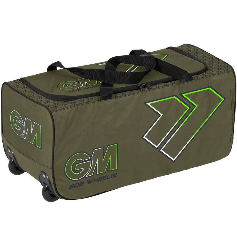 Gunn & Moore GM | Cricket Bag Holdall | 606 Wheelie | Engineered Wheel Housing | Easy Access Double Zip | Volume - 67 litres | Tough 600 Denier Polyester | Khaki Apollo Green