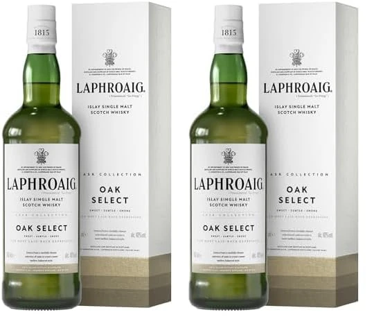 Laphroaig Oak Select | Scotch | Islay | Single Malt Peated Whisky | Smoky, Salty & Sweet | 40% ABV | 70cl (Packaging may vary) (Pack of 2)