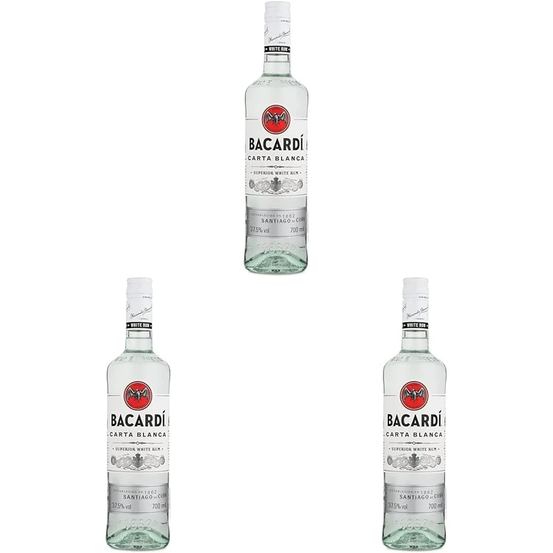 BACARDÍ Carta Blanca Superior White Rum, 37.5% ABV, 70cl / 700ml, Iconic Caribbean Rum Perfect for Cocktails (Pack of 3)