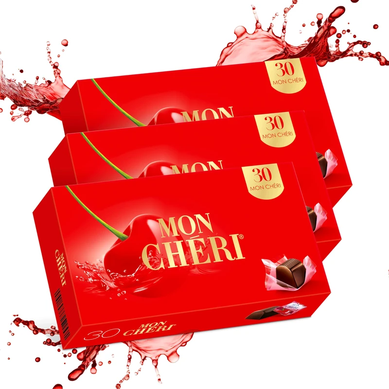 MonChéri Chocolate - 3x 315g (90 pieces) - Luxury chocolate with cherry liqueur - German sweets for adults - Chocolate box for anniversaries, birthdays, Christmas or just as delicious snack