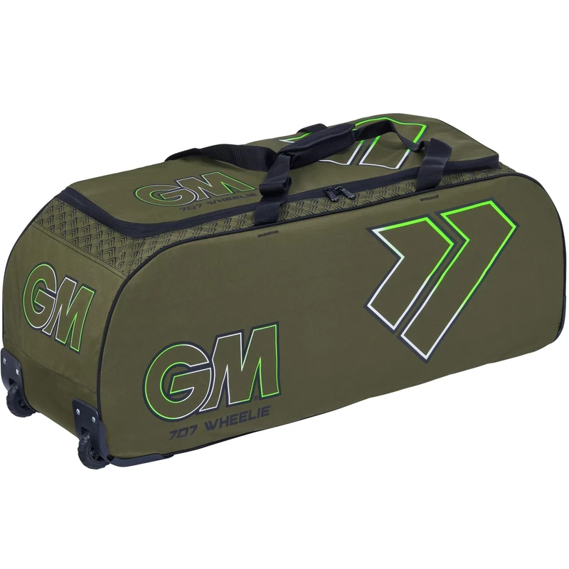 Gunn & Moore GM | Cricket Bag Holdall | 707 Wheelie | All-Terrain Wheels | Padded Handles | Volume - 92 litres | Tough 600 Denier Polyester | Khaki Apollo Green