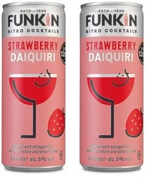 Funkin Strawberry Daiquiri Pre-Mixed Cocktail Cans 200 ml (Case of 12) | Premium Ready to Drink Cocktails - Bar Quality Drinks Made with Real Fruit and Nitro Infused (Pack of 2)