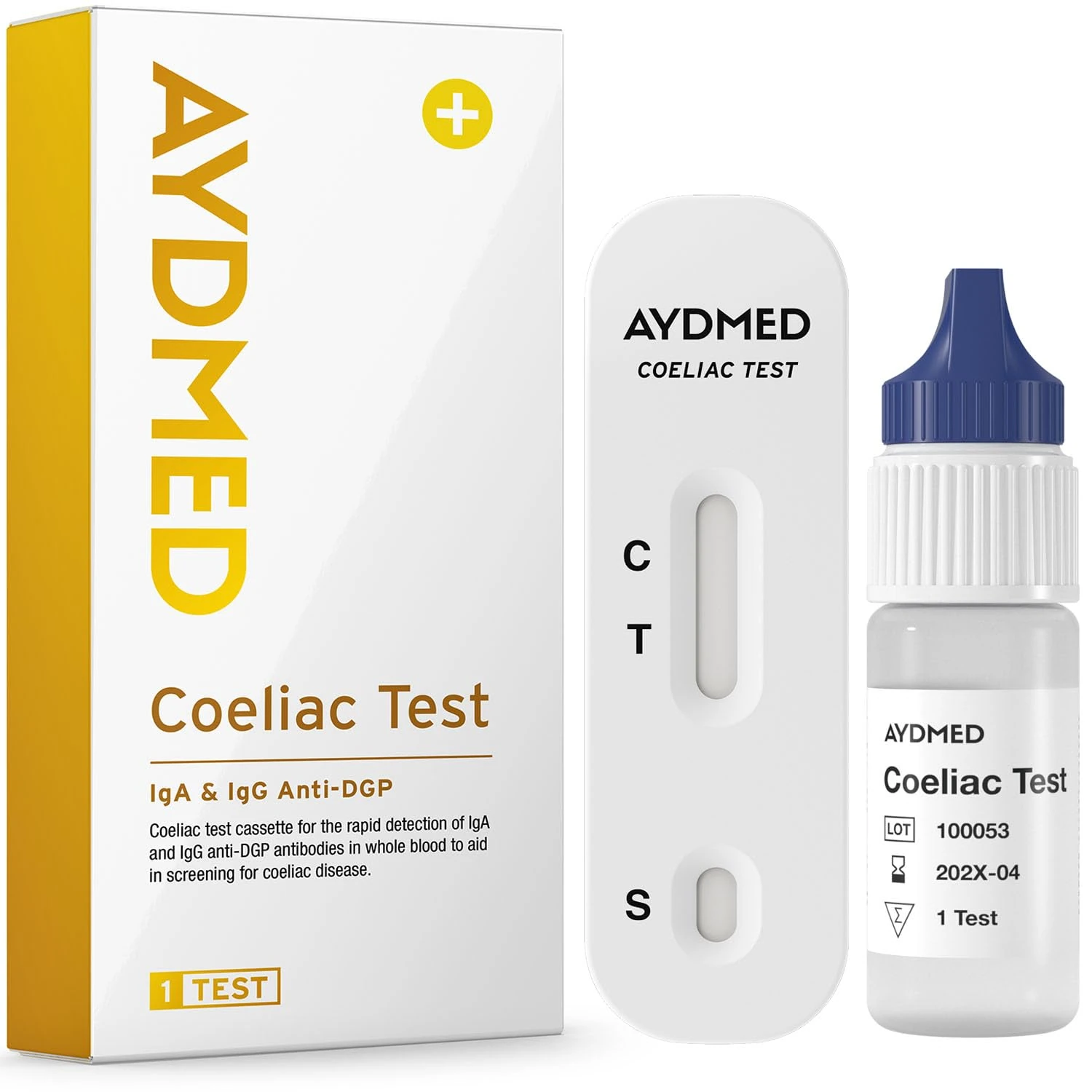 AYDMED Gluten Intolerance Test | Celiac Home Test Kit for Self-Test Screening of Coeliac Disease | Gluten Allergy Test | Results in 10 Minutes | 98% Accuracy Level | CE Certified | One Test