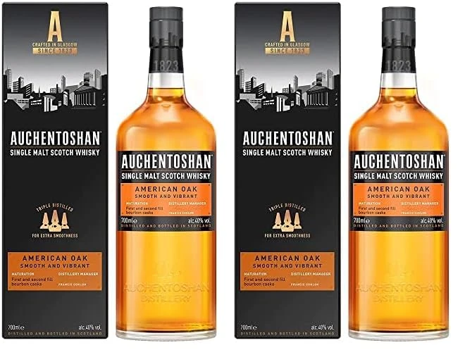 Auchentoshan American Oak | Scotch | Lowland | Single Malt Whisky | Smooth and Vanilla | Oak Cask Matured | 40 Percent ABV | 70 cl (Pack of 2)