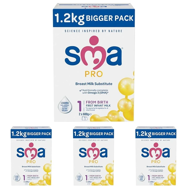 SMA First Infant Baby Milk Powder Formula, from birth, 1.2 kg (Pack of 4)