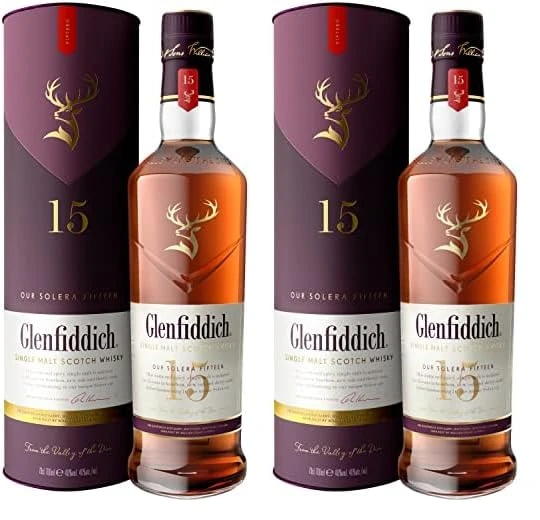 Glenfiddich 15 Year Old Single Malt Scotch Whisky – 70cl (Pack of 2)