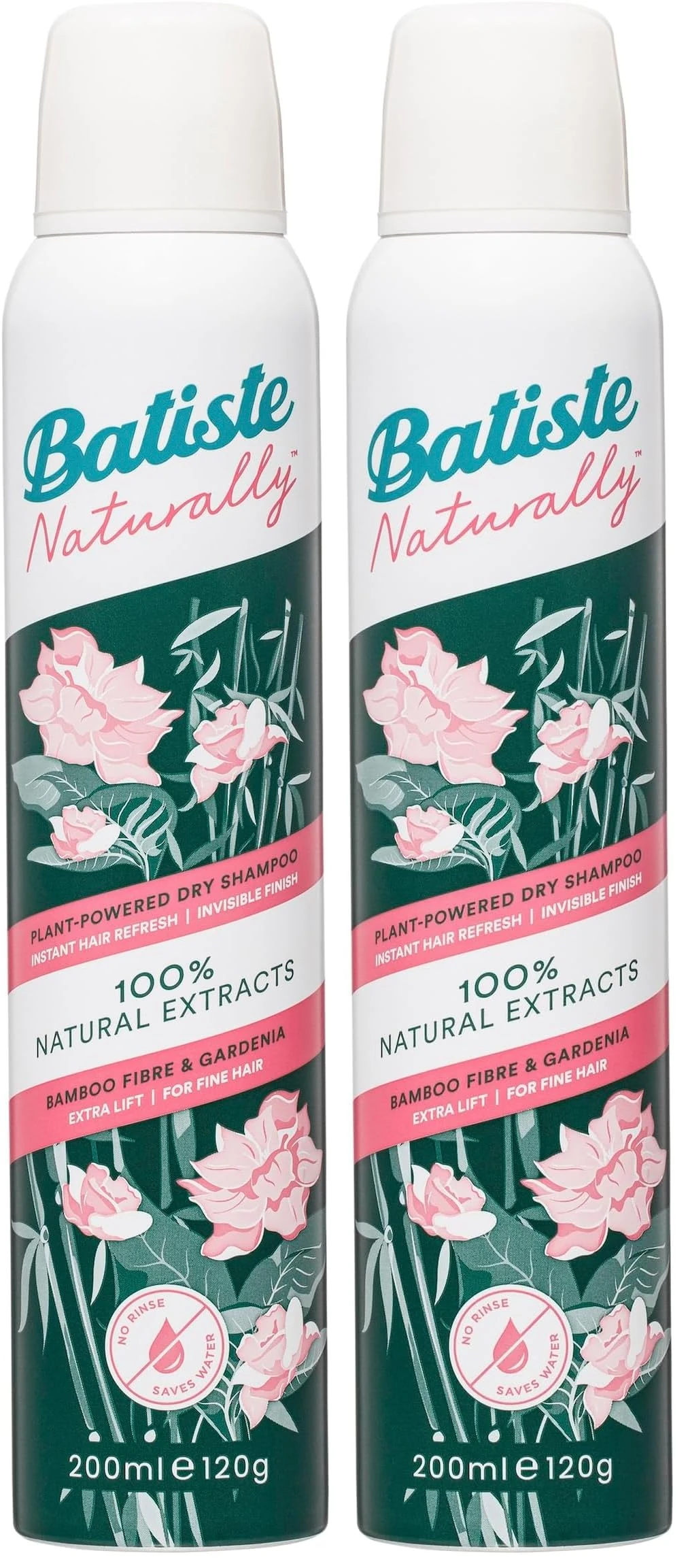 Batiste Naturally Bamboo Fibre & Gardenia 200ml, No Rinse Spray to Refresh Hair in Between Washes, with 100% Natural Extracts (Pack of 2)