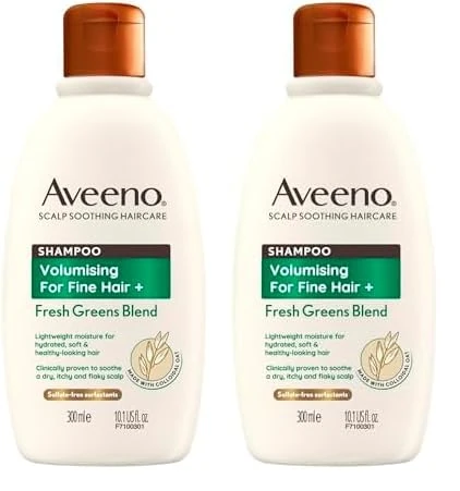Aveeno Volumising Fresh Greens Scalp Soothing Mint, Cucumber and Rosemary Shampoo for Fine Hair 300ml (Pack of 2)