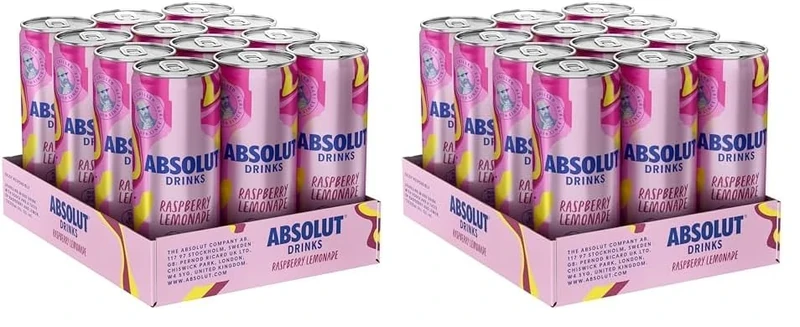 Absolut Raspberry Lemonade Sparkling Pre-Mixed Drink, 25cl, Case of 12 (Pack of 2)