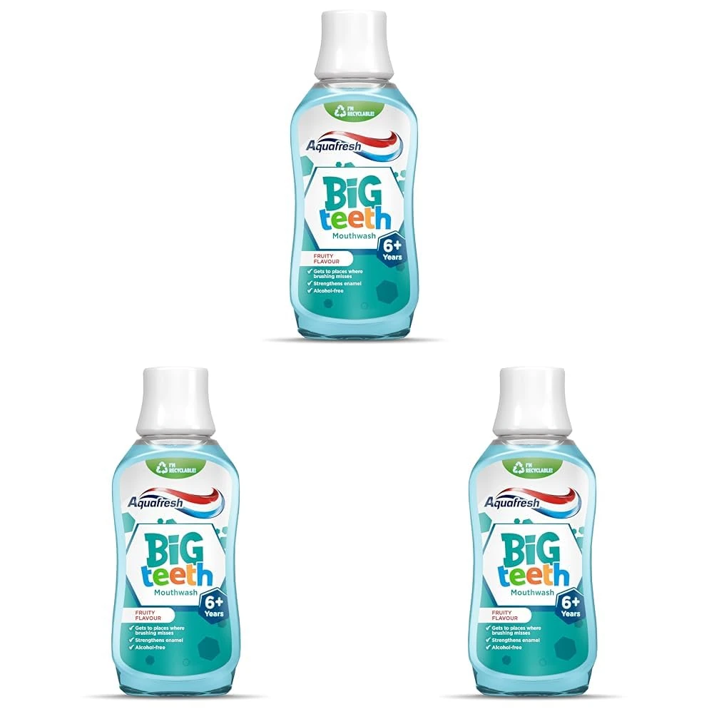Aquafresh Mouthwash for Kids, Big Teeth Mouthwash for Children 6-8 Years, Fruity Flavour, 300 ml (Pack of 3)
