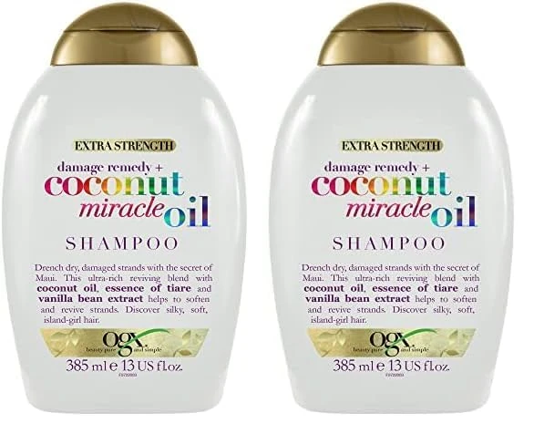 OGX Coconut Miracle Oil Shampoo for Damaged Hair, 385ml (Pack of 2)