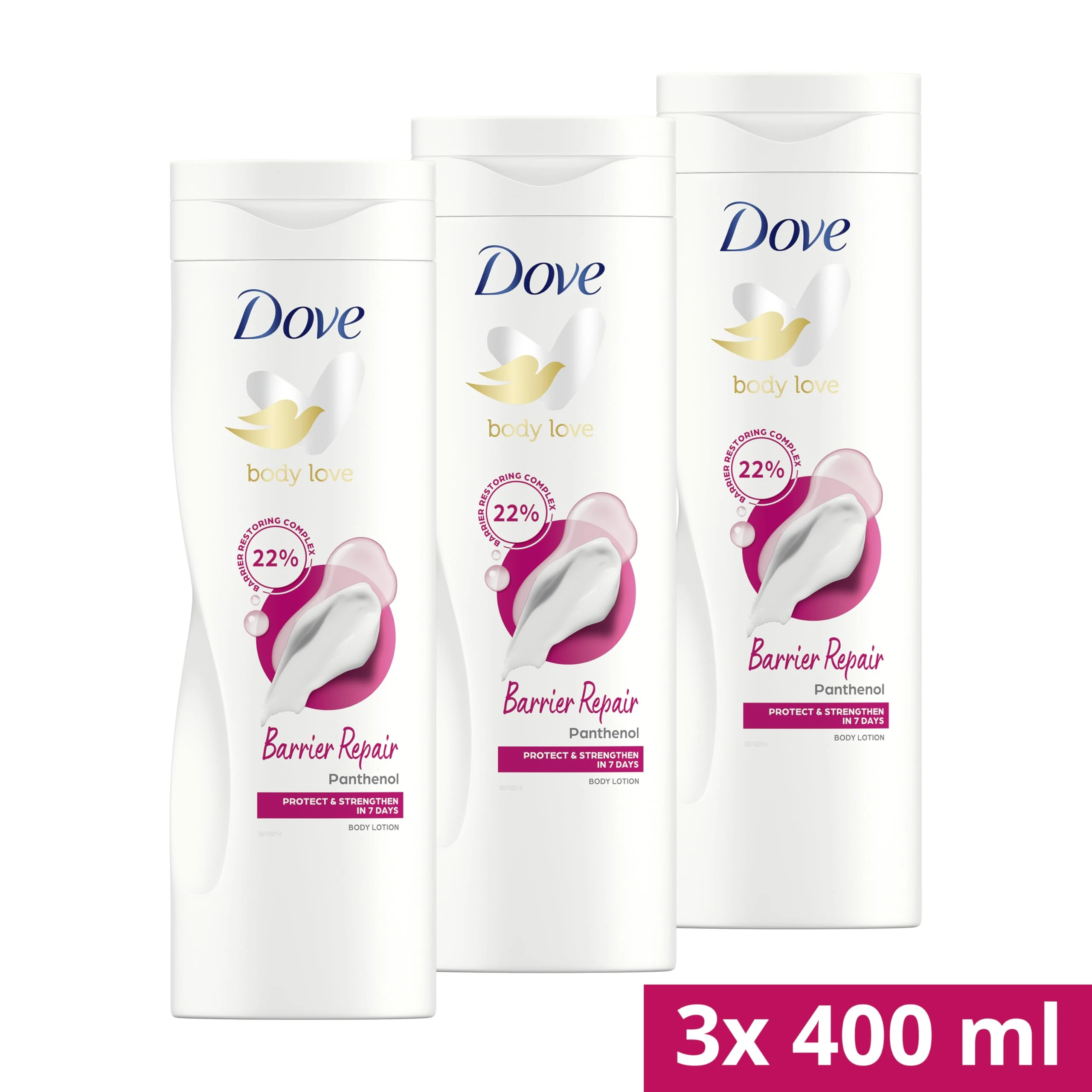 Dove Body Love Barrier Repair Body Lotion body moisturiser with panthenol to protect and strengthen skin in 7 days 400ml (Pack of 3)