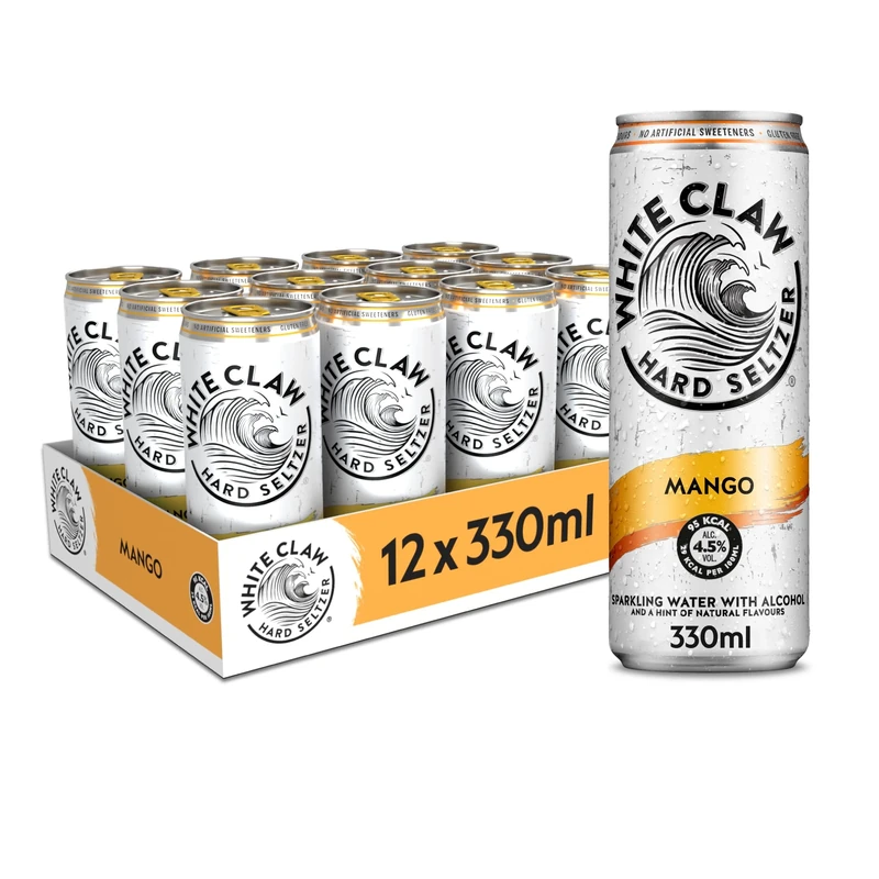 WHITE CLAW® | Mango | Alcoholic Sparkling Water with a hint of natural flavours | Light and Refreshing Taste | 4.5% ABV | 95 kcal | UK’s #1 Hard Seltzer | 12 x 330ml can pack (Pack of 6)
