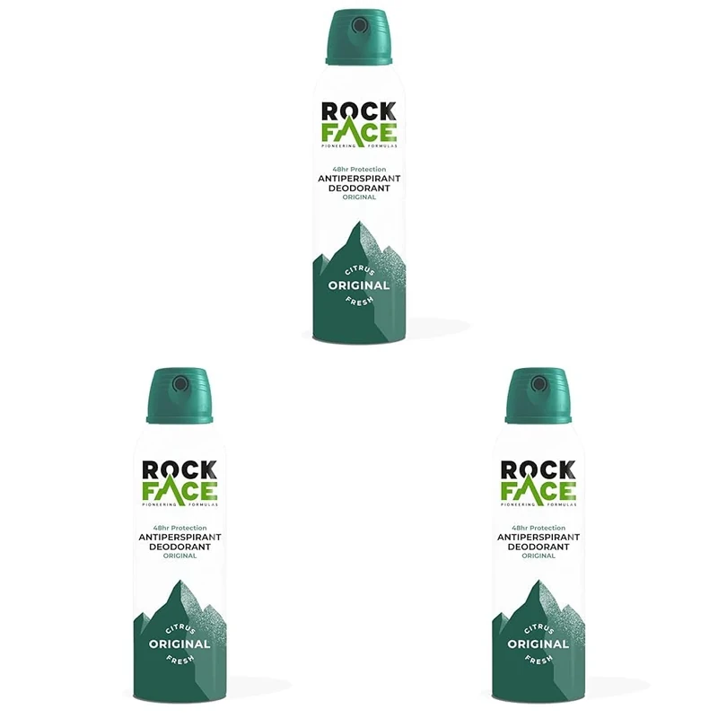 Rock Face Antiperspirant Deodorant for Men 200ml | Fresh Citrus Scent | Fast Absorbing | Non-Staining | 48 Hour Protection (Pack of 3)