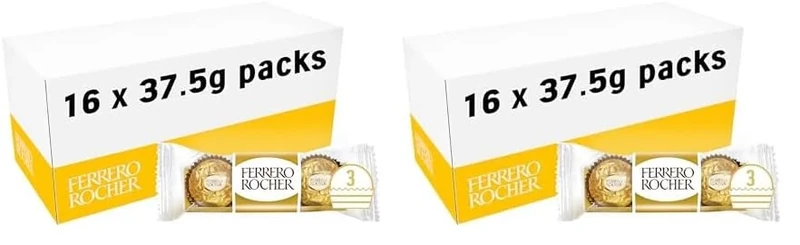 Ferrero Rocher Pralines, Bulk Chocolate Party Box, Birthdays, Gifting, Celebrations, Hazelnut Covered in Milk Chocolate and Nuts, Box of 16 x 3 (48pcs) (Pack of 2)