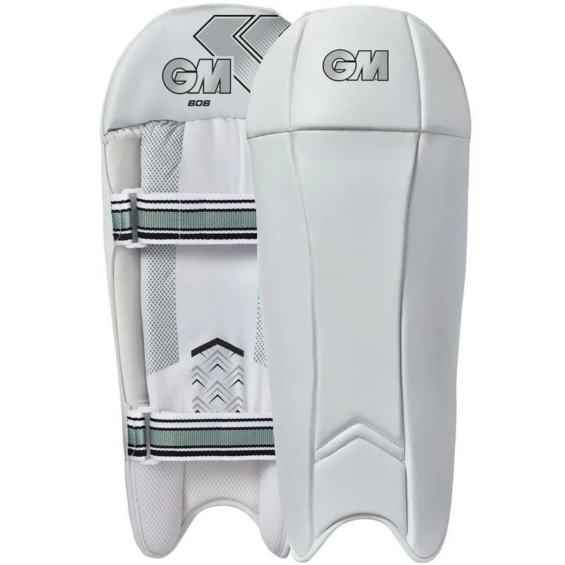 GM | Cricket Wicket Keeper Keeping Pads | 606 | PVC Facing with Dual Layer Foam Face Filling | Mesh Instep | Adult | Approx 1.065 kg per Pair | 1 Pair | White with GM Logo | Gunn & Moore