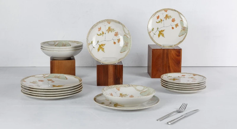 Cosy & Trendy Farfalla Stoneware Dinner Set, Decorated, 18 Pieces, 6 People - Image 1