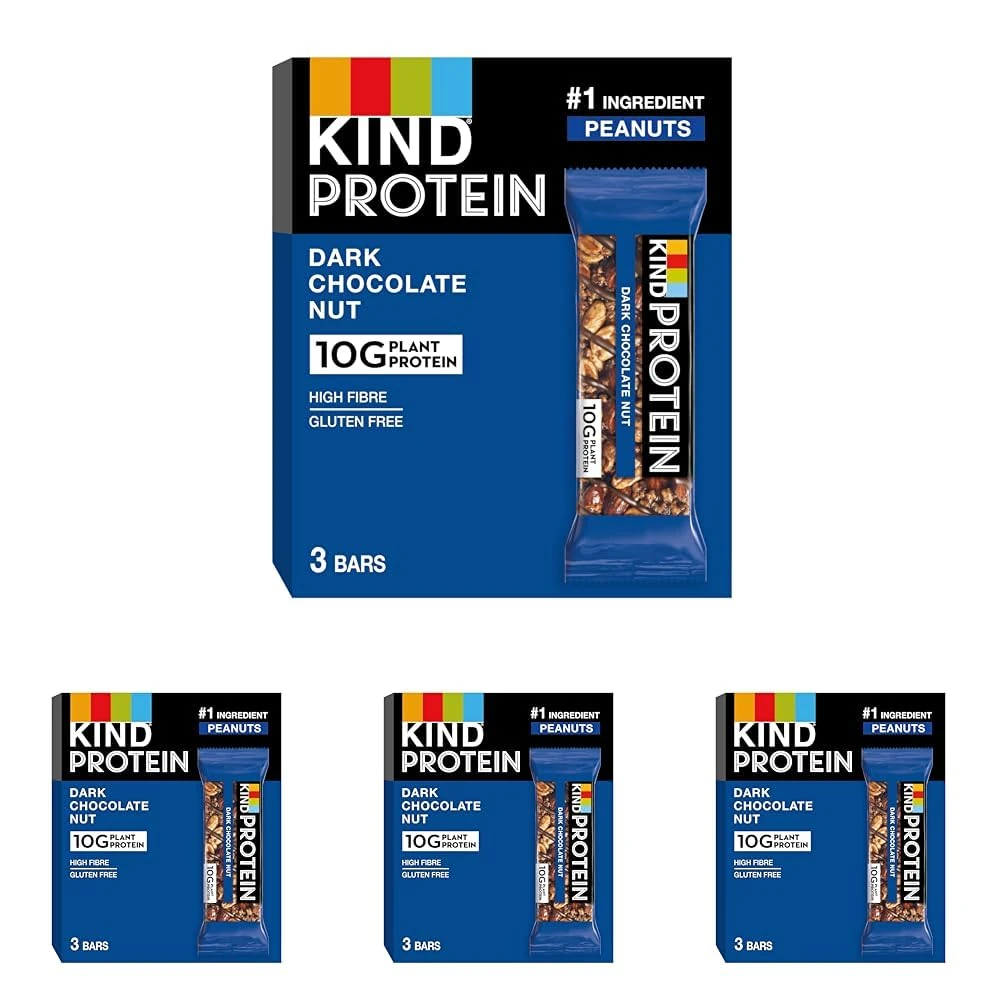 KIND Protein Bars, Gluten Free Snack Bars, Dark Chocolate Nut, High Fibre, Healthy Snack, Source of Protein, No Artificial Colours, Flavours or Preservatives, Multipack 3 x 42g (Pack of 4)