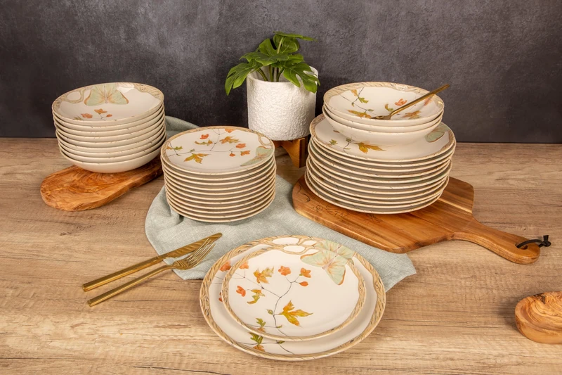 Cosy & Trendy Farfalla Stoneware Dinner Set, Decorated, 36 Pieces, 12 People