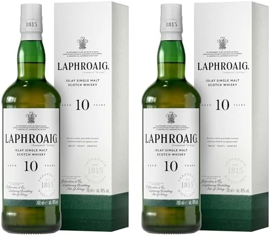 Laphroaig 10 Year Old Scotch | Islay Single Malt Whisky | Peated | Smoky, Salty and Sweet | 40% ABV | 70 cl (Pack of 2)